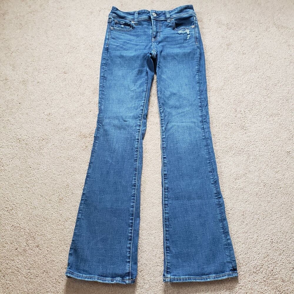 American Eagle Next Level Stretch Kick Boot Jeans Distressed Size 0 Reg Bootcut